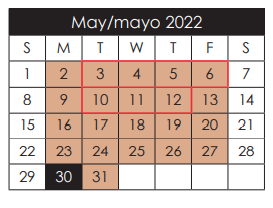 District School Academic Calendar for Campestre Elementary for May 2022