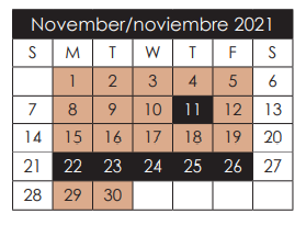 District School Academic Calendar for Escontrias Early Child Ctr for November 2021