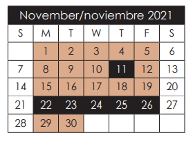District School Academic Calendar for Capt Walter E Clarke Middle for November 2021