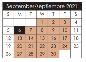District School Academic Calendar for Hueco Elementary for September 2021