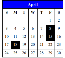 District School Academic Calendar for Bexar County Juvenile Justice Acad for April 2022