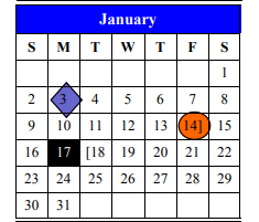 District School Academic Calendar for Bexar County Juvenile Justice Acad for January 2022