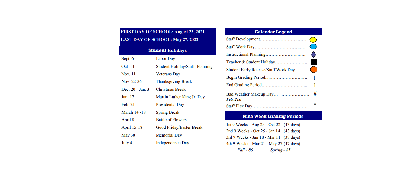 District School Academic Calendar Key for Somerset Elementary