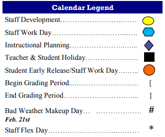 District School Academic Calendar Legend for Bexar County Juvenile Justice Acad