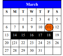 District School Academic Calendar for Bexar County Juvenile Justice Acad for March 2022