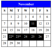 District School Academic Calendar for Atascosa Co Alter for November 2021