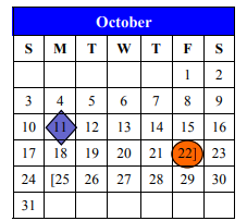District School Academic Calendar for Atascosa Co Alter for October 2021