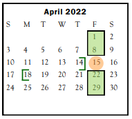 District School Academic Calendar for Sonora Elementary for April 2022