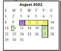 District School Academic Calendar for Sonora High School for August 2021