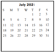 District School Academic Calendar for Sonora Junior High for July 2021