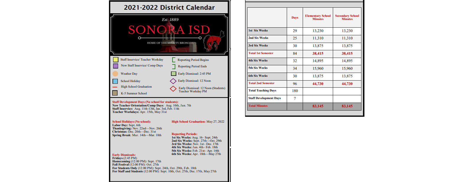 District School Academic Calendar Key for Sonora High School
