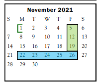 District School Academic Calendar for Sonora Junior High for November 2021