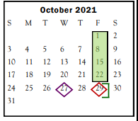 District School Academic Calendar for Sonora Junior High for October 2021