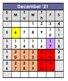 District School Academic Calendar for Bendix School for December 2021