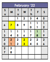 District School Academic Calendar for Jefferson Intermediate Center for February 2022