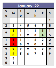 District School Academic Calendar for Lasalle Intermediate Academy for January 2022