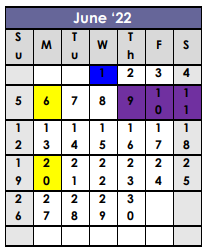 District School Academic Calendar for Eggleston Center for June 2022