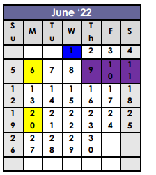District School Academic Calendar for Jefferson Intermediate Center for June 2022