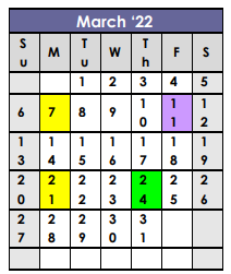 District School Academic Calendar for Mckinley Primary Center for March 2022