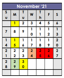 District School Academic Calendar for Clay High School for November 2021