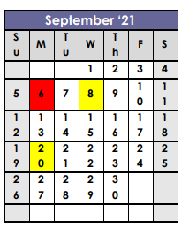 District School Academic Calendar for Darden Primary Center for September 2021