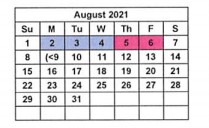 District School Academic Calendar for Bexar Co J J A E P for August 2021
