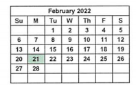 District School Academic Calendar for Alternative School for February 2022
