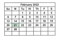 District School Academic Calendar for Bexar Co J J A E P for February 2022