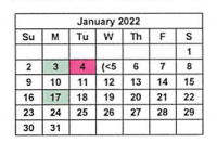 District School Academic Calendar for Alternative School for January 2022