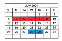 District School Academic Calendar for Alternative School for July 2021