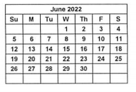 District School Academic Calendar for Robert C Zamora Middle for June 2022