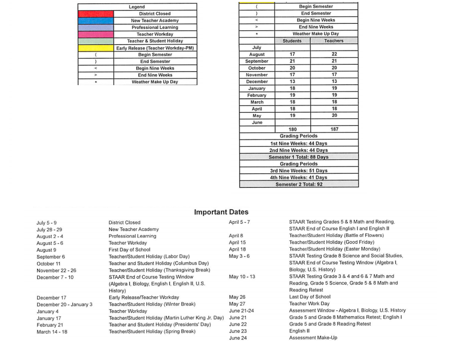 District School Academic Calendar Key for Bexar Co J J A E P