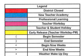 District School Academic Calendar Legend for Abraham Kazen Middle