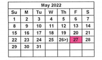 District School Academic Calendar for Alternative School for May 2022