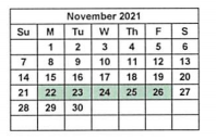 District School Academic Calendar for Bexar Co J J A E P for November 2021