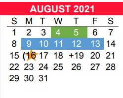 District School Academic Calendar for New M S for August 2021