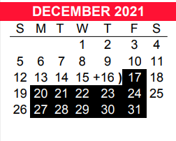 District School Academic Calendar for New M S for December 2021