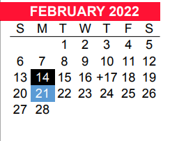 District School Academic Calendar for Losoya Intermediate for February 2022