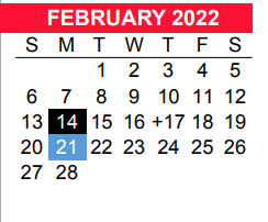 District School Academic Calendar for Bexar Co J J A E P for February 2022