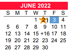 District School Academic Calendar for Bexar Co J J A E P for June 2022