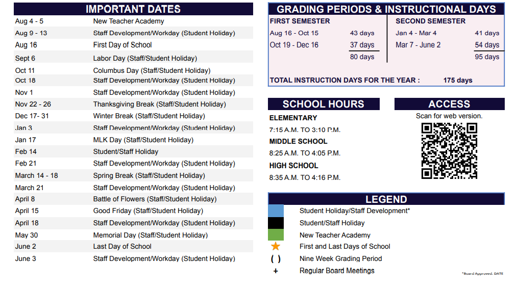 District School Academic Calendar Key for Losoya Intermediate