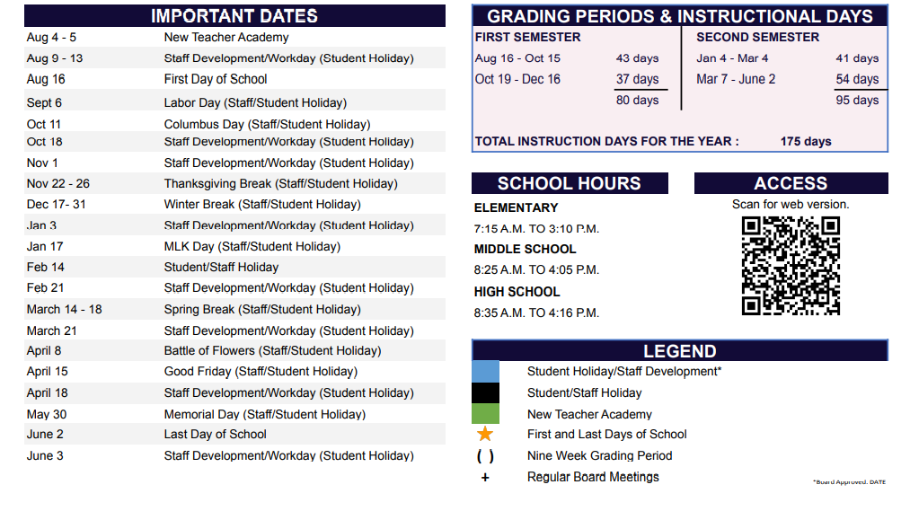 District School Academic Calendar Key for Bexar Co J J A E P