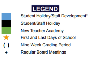District School Academic Calendar Legend for New M S