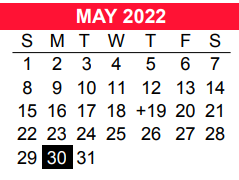 District School Academic Calendar for New M S for May 2022