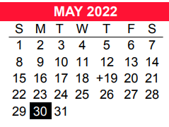 District School Academic Calendar for Bexar Co J J A E P for May 2022