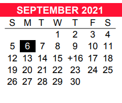 District School Academic Calendar for Bexar Co J J A E P for September 2021