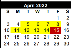 District School Academic Calendar for Cameron Co J J A E P for April 2022