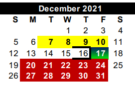 District School Academic Calendar for The Science Academy for December 2021