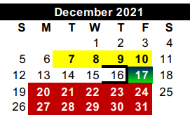 District School Academic Calendar for Cameron Co J J A E P for December 2021