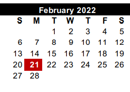 District School Academic Calendar for Cameron Co J J A E P for February 2022